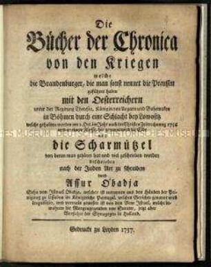 Bericht über die Schlachten der Preußen in den Schlesischen Kriegen