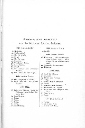 Chronologisches Verzeichnis der Kupferstiche Barthel Behams.