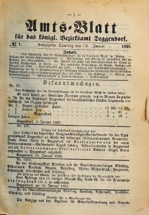 Amts-Blatt des Bezirksamtes Deggendorf. 1898