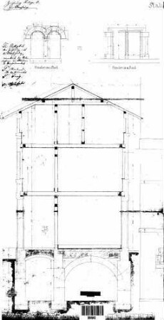 Waldhausen (b Schorndorf): Empfangsgebäude Verwaltungsgebäude Querschn.(mit FU),Detail Fenster 1.+2.OG