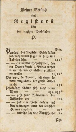Kleiner Bertuch eines Registers über den einzigen Buchstaben P.