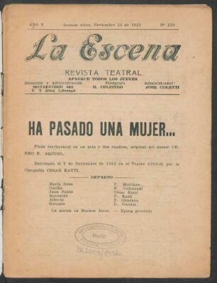 Ha pasado una mujer... : pieza sentimental en un acto y dos cuadros