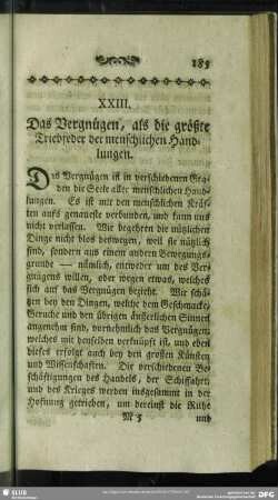 XXIII. Das Vergnügen, als die größte Triebfeder der menschlichen Handlungen