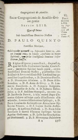 Sacræ Congregationis de Auxiliis divinæ gratiæ Sessio LXIX.