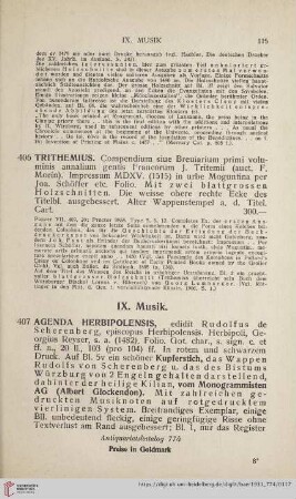 IX. Musik (No. 407 - 415)