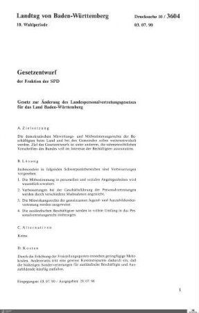 Gesetzentwurf der SPD: Änderung Landespersonalvertretungsgesetz