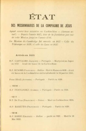 État des missionnaires de la Compagnie de Jésus