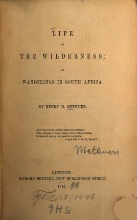 Life in the wilderness : Or wanderings in South Africa