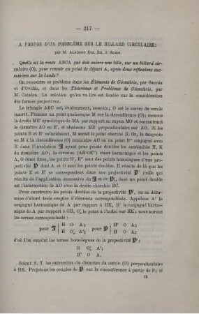 A PROPOS D´UN PROBLÈME SUR LE BILLARD CIRCULAIRE.