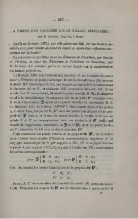 A PROPOS D´UN PROBLÈME SUR LE BILLARD CIRCULAIRE.