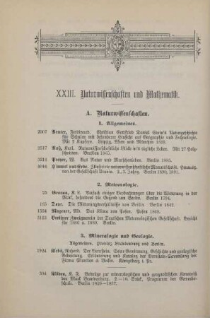 XXIII. Naturwissenschaften und Mathematik