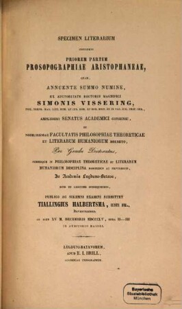 Specimen literarium continens priorem partem prosopographiae Aristophaneae