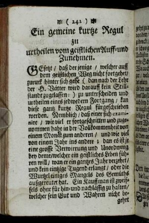 Ein gemeine kurtze Regul zu urtheilen vom geistlichen Auff- und Zunehmen