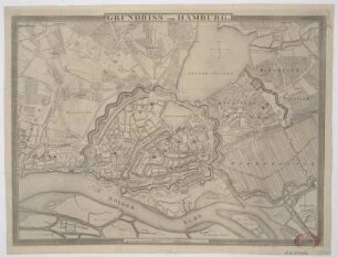 Plan von Hamburg, 1:11 000, Lithographie, 1834
