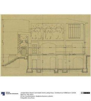 Darmstadt, Ernst-Ludwig-Haus, Vorentwurf zum Mittelraum, Schnitt