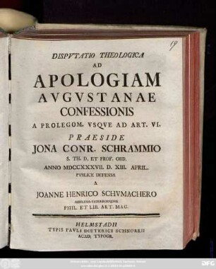 Dispvtatio Theologica Ad Apologiam Avgvstanae Confessionis A Prolegom. Vsqve Ad Art. VI.