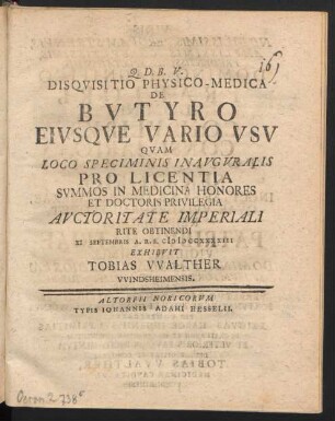Disqvisitio Physico-Medica De Bvtyro Eivsqve Vario Vsv