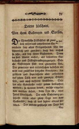 Dritter Abschnitt. Von ihren Gastereyen und Speisen.