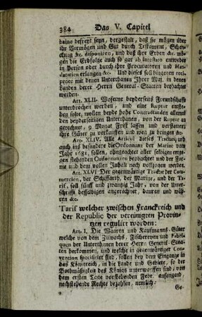 Tarif welcher zwischen Franckreich und der Republic der vereinigten Provintzen regulirt worden:[...]