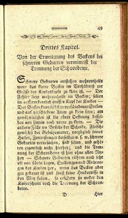 Drittes Kapitel. Von der Erweiterung des Beckens bei schweren Geburten vermittelst der Trennung der Schoosbeine.