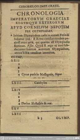 Chronologia Imperatorum Graeciae Regumque Exterorum Apud Cornelium Nepotem Per Olympiadas