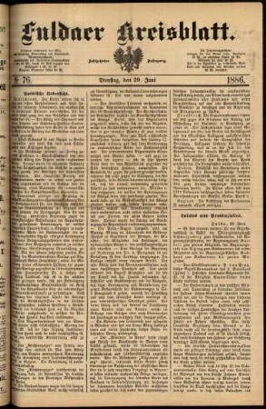 Ausgabe vom Dienstag, den 29. Juni 1886.