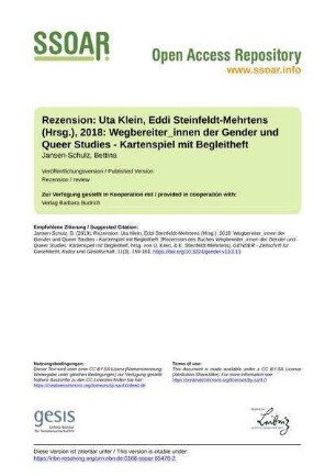Rezension: Uta Klein, Eddi Steinfeldt-Mehrtens (Hrsg.), 2018: Wegbereiter_innen der Gender und Queer Studies - Kartenspiel mit Begleitheft