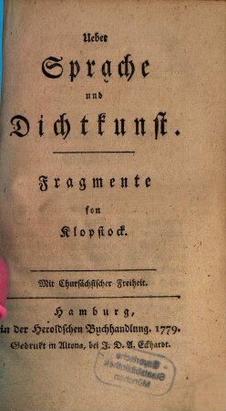 Ueber Sprache und Dichtkunst : Fragmente, [1]. [Hauptband]
