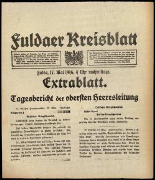 Erste Ausgabe vom Mittwoch, den 17. Mai 1916.