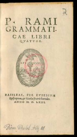 P. RAMI || GRAMMATI-||CAE LIBRI || QVATVOR.||