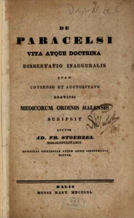 De Paracelsi vita atque doctrina : dissertatio inauguralis