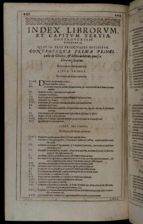 Index Librorum, Et Capitum Tertiæ Controversiæ Generalis.