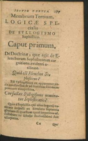 Membrum Tertium. Logicae Specialis De Syllogismo Sophistico.