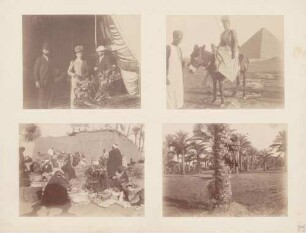 links oben: Kronprinz Gustav V. und Kronprinzessin Viktoria von Schweden in Ägypten rechts oben: Kronprinzessin Viktoria von Schweden in Ägypten links unten: Bazar in Ägypten rechts unten: Palmenplantage in Ägypten