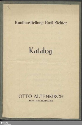 Katalog Otto Altenkirch Hoftheatermaler : Kunstausstellung Emil Richter