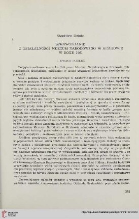 8: Sprawozdanie z działlalności Muzeum Narodowego w Krakowie w roku 1961