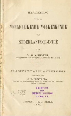 Handleiding voor de vergelijkende volkenkunde van Nederlandsch-Indië