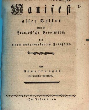 Manifest aller Völker gegen die Französische Revolution