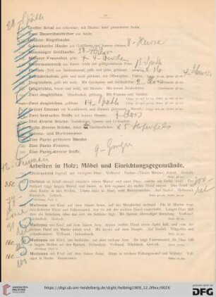 Arbeiten in Holz; Möbel und Einrichtungsgegenstände (Nr. 251-392)
