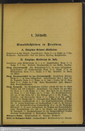 I. Behördenverzeichnis : I. Abschnitt. Staatsbehörden in Dresden