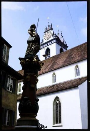 Aarau: Gerechtigkeitsbrunnen und Stadtkirchturm