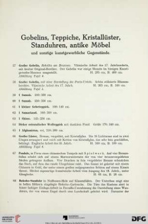 Gobelins, Teppiche, Kristallüster, Standuhren, antike Möbel (Nr. 57-105)