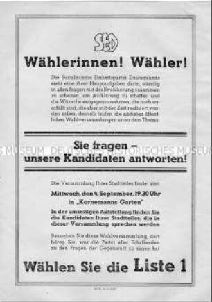 Wahlaufruf der SED zu den Gemeindewahlen 1946