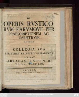 De Operis Rvsticorvm Earvmqve Per Praescriptionem Acqvisitione