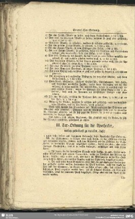 III. Tax-Ordnung für die Apothecker, wobey zuförderst zu mercken, daß ...