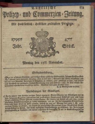 47tes Stueck, Montag den 23ten November 1795