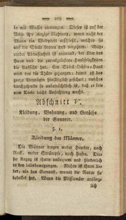 Abschnitt V. Kleidung, Wohnung, und Geräthe der Sonorer