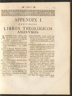 Appendix I. Continens Libros Theologicos Anonymos