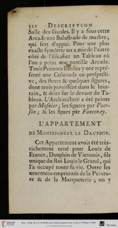 L’appartement de Monseigneur le Dauphin