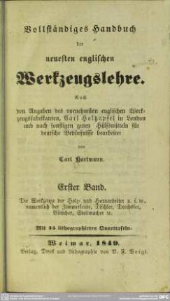 1: Die Werkzeuge der Holz- und Hornarbeiter ... : mit 35 lithogr. Taf